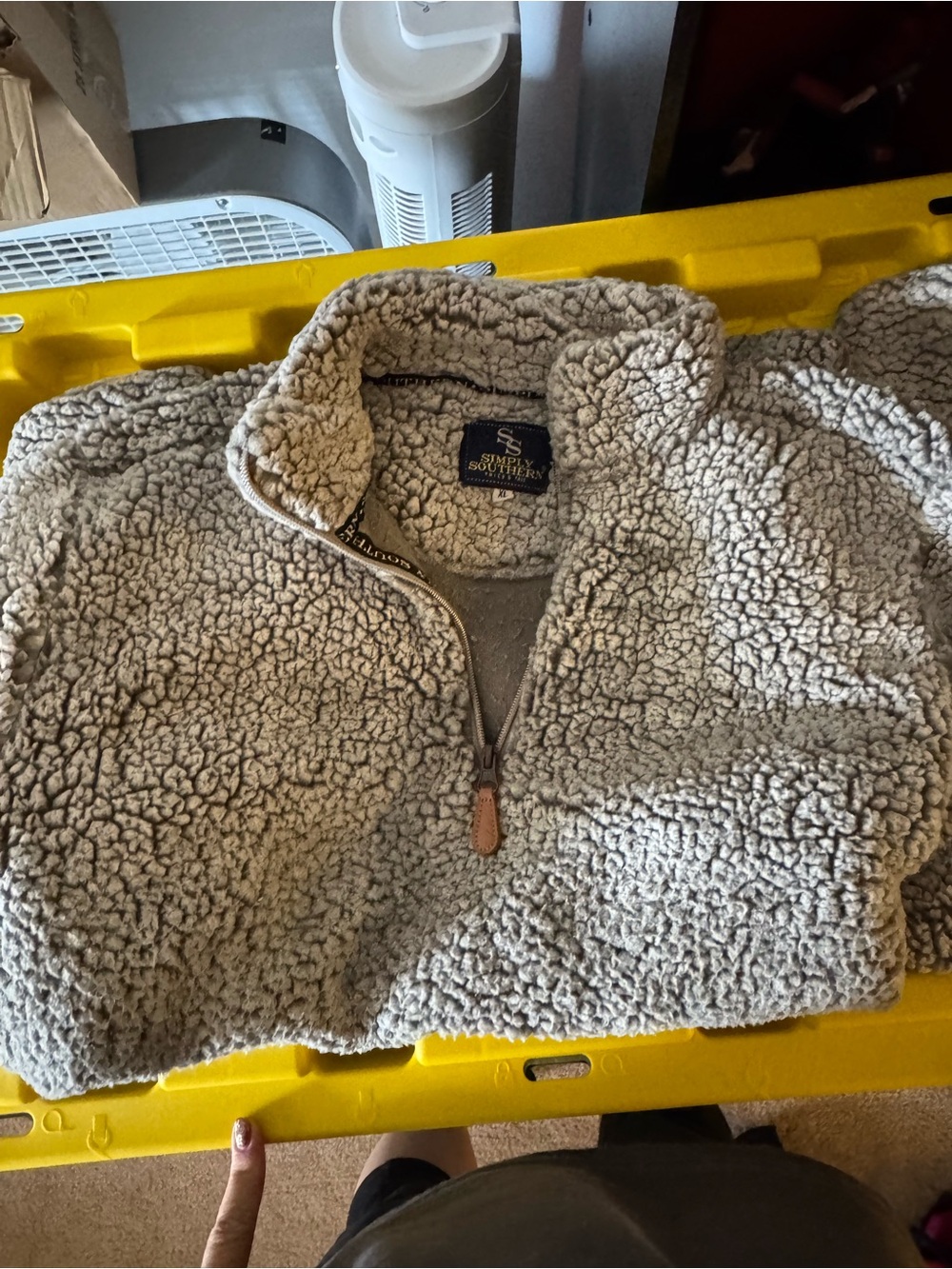 Simply Southern women’s Sherpa Quarter-Zip Jacket in Light Taupe